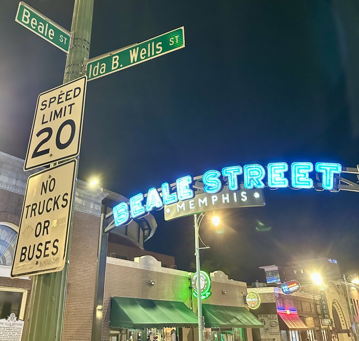 The intersection of Ida B. Wells Street and Beale Street in Memphis. (The Progressive South)